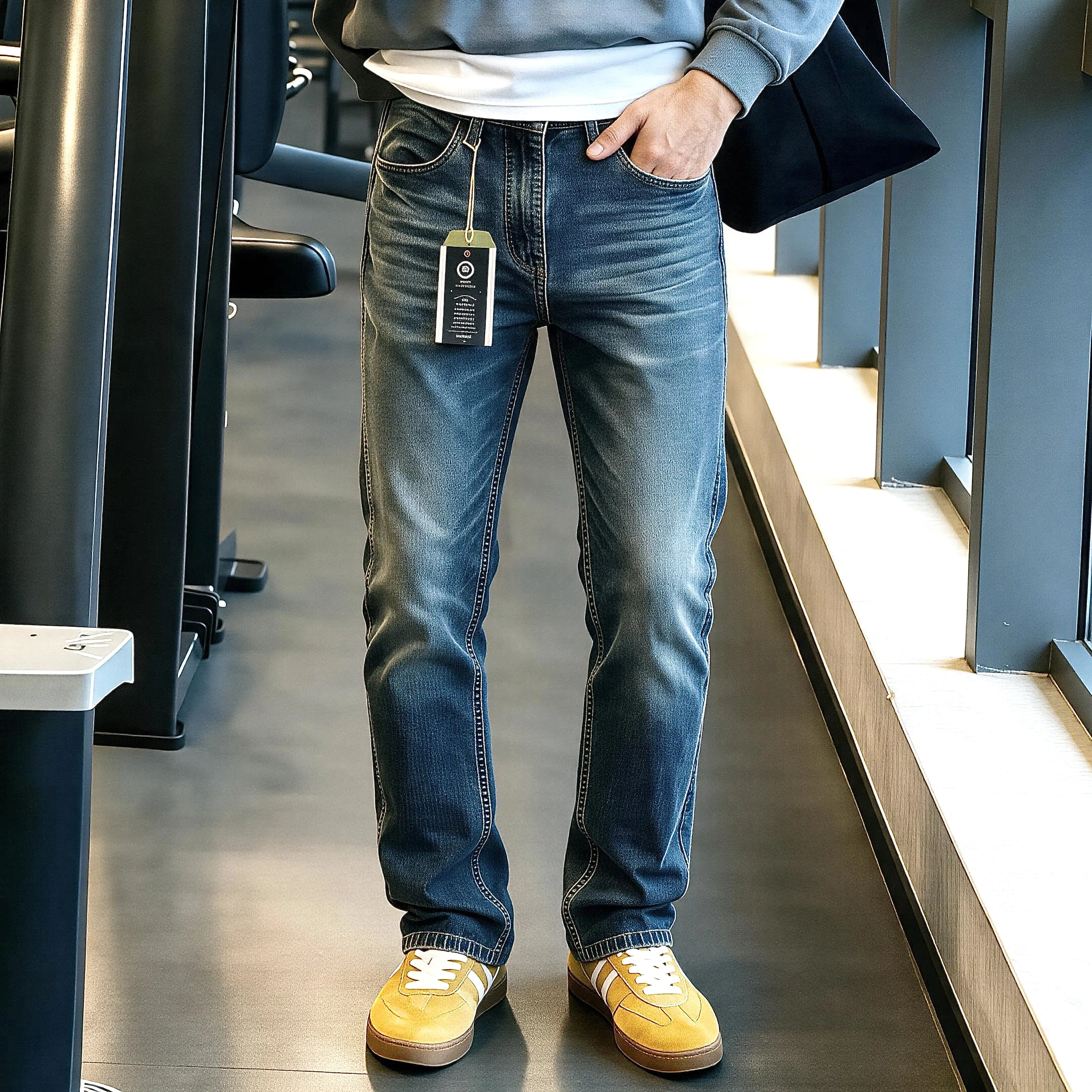 2026 Autumn New American Retro Heavyweight Wear-resistant Stretch Multiple Pockets Jeans Men's Fashion Slim Straight Trousers
