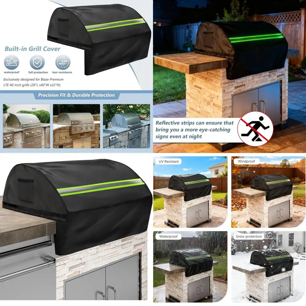 

Heavy-Duty 600D Waterproof Cover for Blaze Premium LTE 40-Inch Built-In Grill - Black with Reflective Strips and Plush Lining