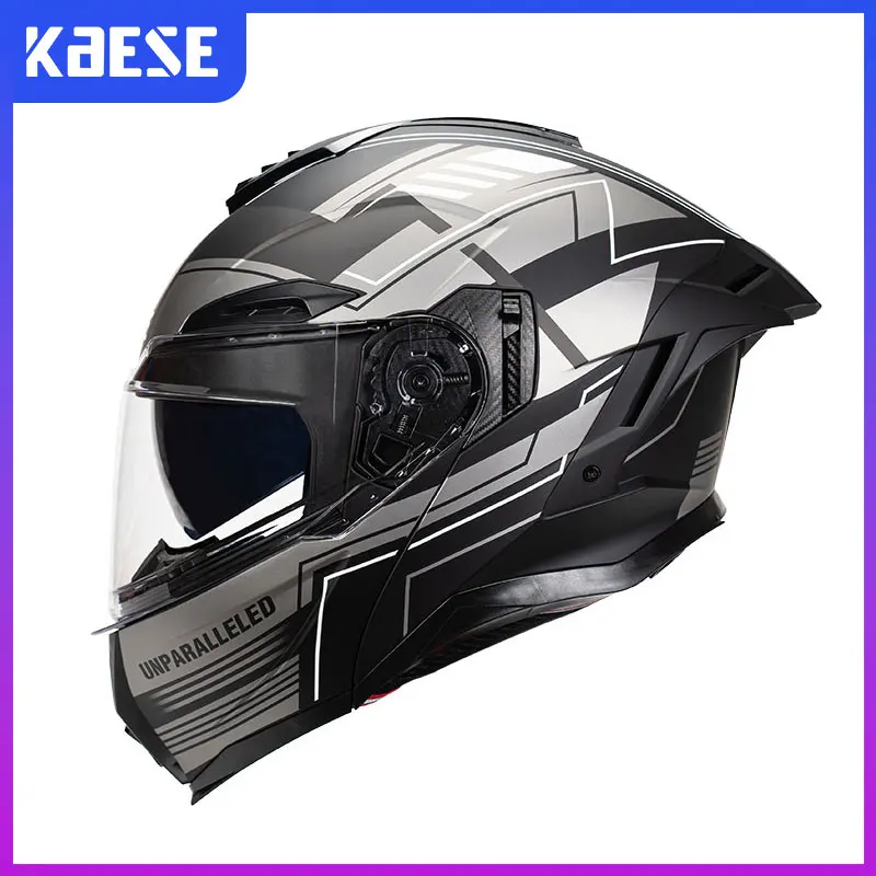 Dual Lens Flip Up Capacete para Homens, Aprovado DOT, Capacetes de Motocicleta Integral, Viseiras Duplas, Modular de Motocross