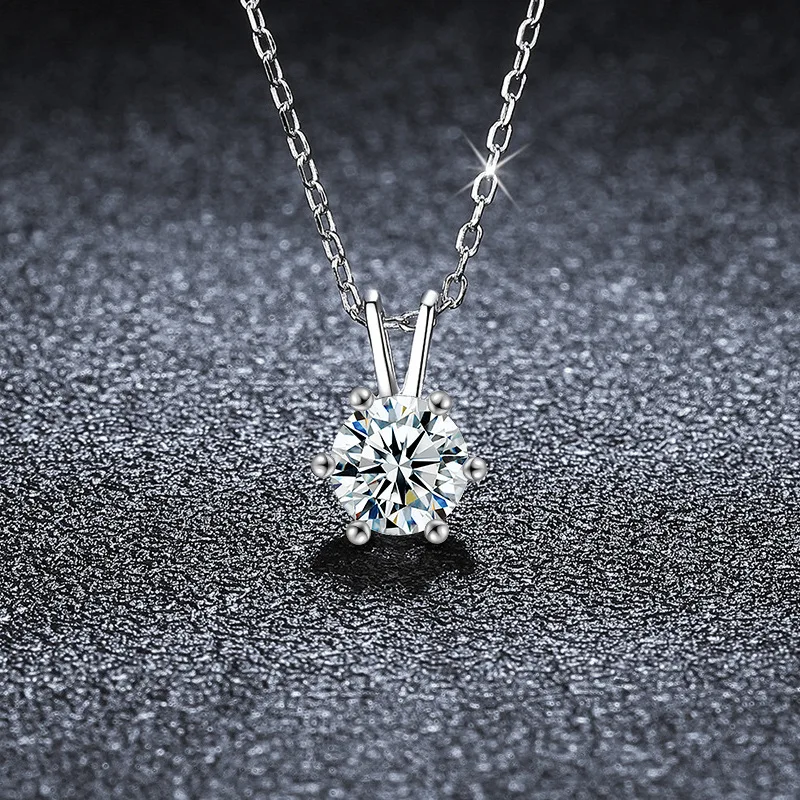 

Колье из стерлингового серебра S925 с классическим шестикрапковым креплением, женское, в минималистичном стиле, цепочка на ключицу, с подвеской из муассанита, серебряное украшение