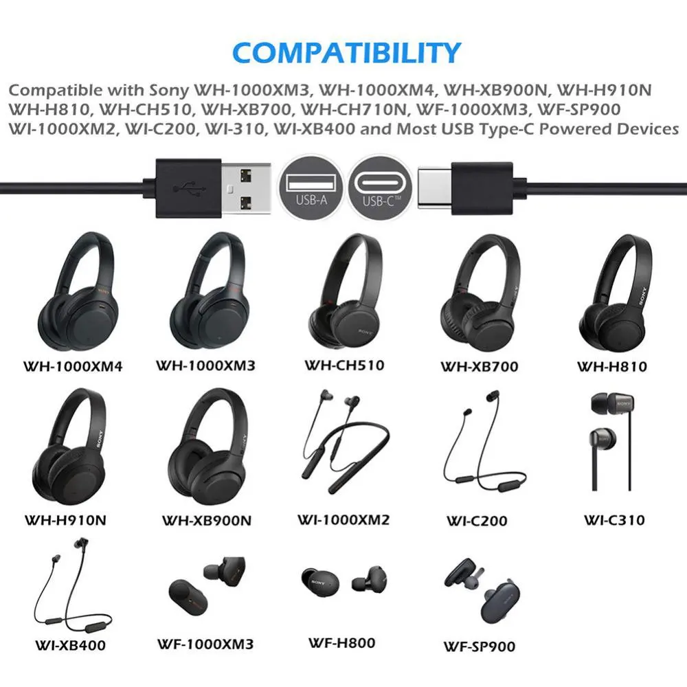 Short USB C Charger Cable for Sony Wireless headphone USB 3.0/USB 2.0 A male to USB-C Type C fast charger power data cable cord