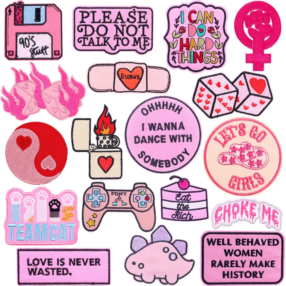 

10PCS Pink Dice Embroidery Patch with Denim Hat Embroidered Cloth Cowgirl Decorative Scp Appliques Iron on Patches for Clothes