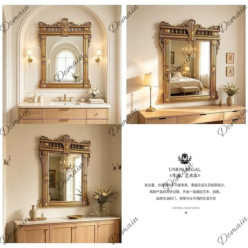 BJ French Retro Wall Mounted Bathroom Mirror Baroque Fireplace Decor Luxury Vanity Dressing Mirror