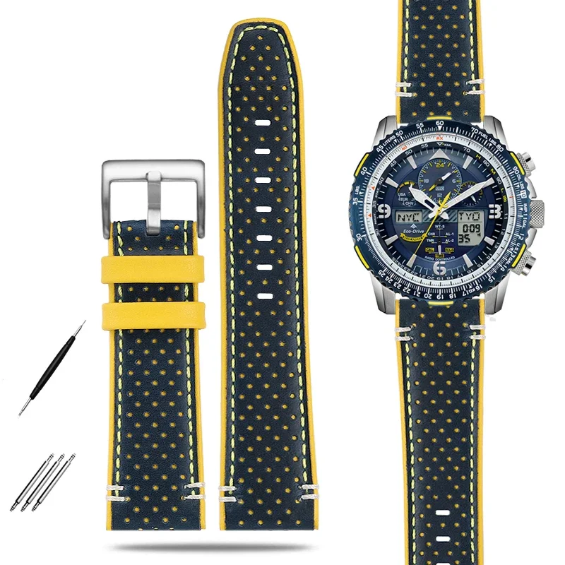 

For Citizen Sky Eagle Blue Angel Bracelet Second Generation JY8078 JY8078-01L/52L Series Leather Watch Strap Watchband 22mm