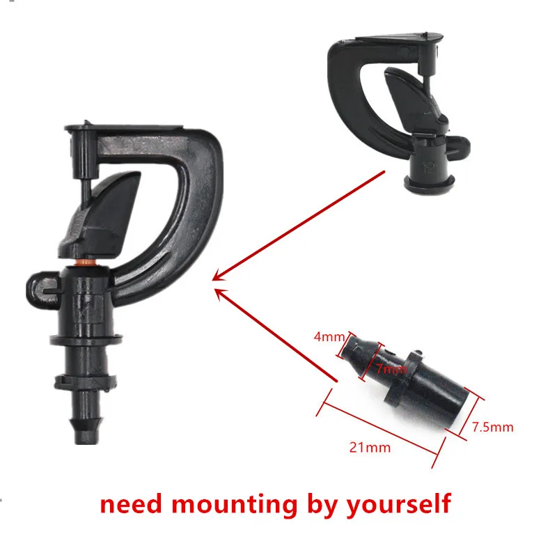 360 Degree Rotating Sprinkler Nozzle Greenhouse Drip Irrigation G Type Suspension Nozzle Micro Sprinkler 1/4 hose