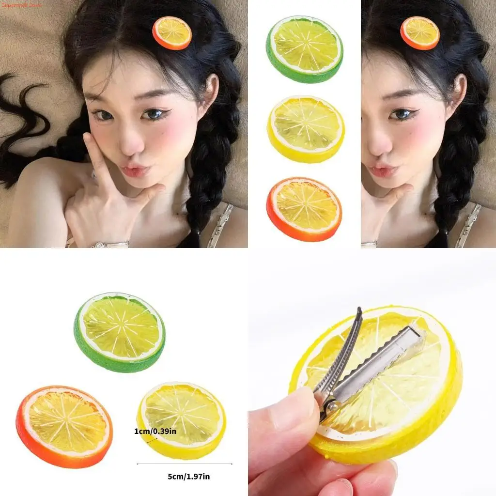 Q5WE 3pack Lemon Slices Hair Clip Lovely Novelty Fruit Pattern Hairpin Women Hairclip