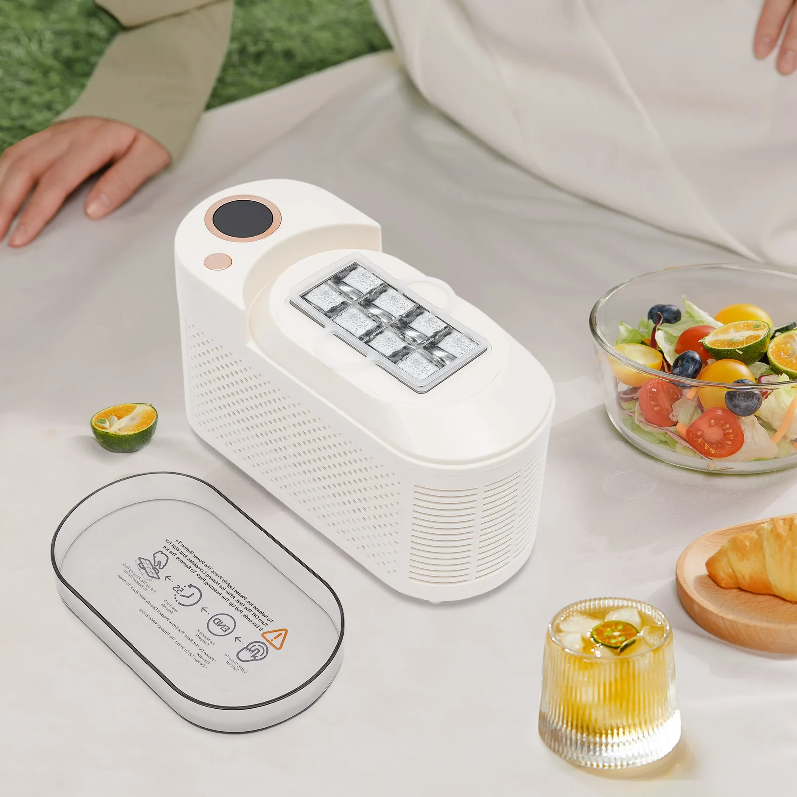 Mini macchina per il ghiaccio da banco, produzione rapida del ghiaccio di 10 minuti, tecnologia a semiconduttore dual-core, 12 V per auto/uso domestico, 60 dB ultra silenzioso