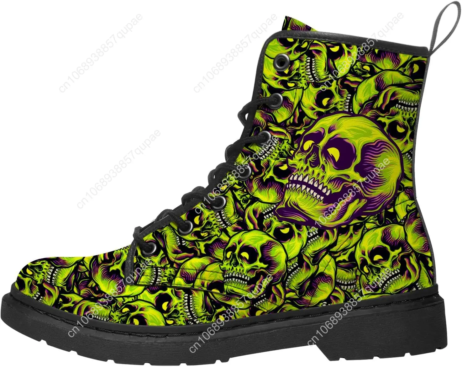 Skull Print Fashion Boots High Quality Mens Womens Teenagers Leather Work Boots Printed Vintage Custom Flat Boots