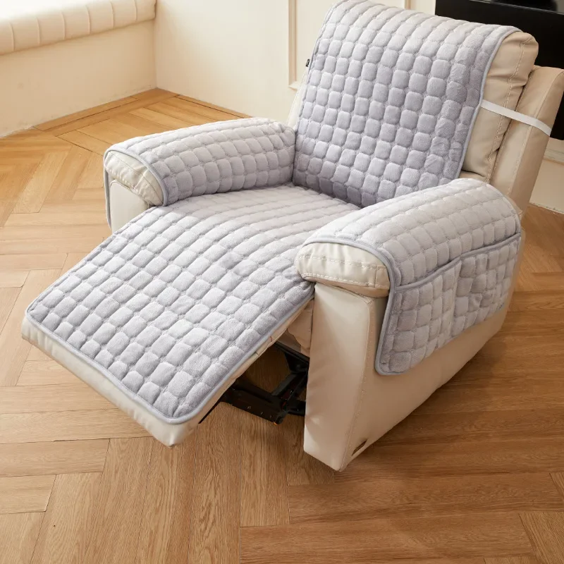 

Velvet Recliner One-Piece Sofa Cover Winter Thickened Plush Solid Color Square Pet Sofa Cover Living Room Non-Slip Warm Covers