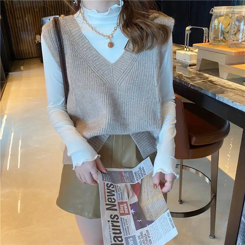 

Autumn Winter vest Women Loose All-match Knitted Sweater Sleeveless Female Jumper Vest Pullover Tops Waistcoat U1320