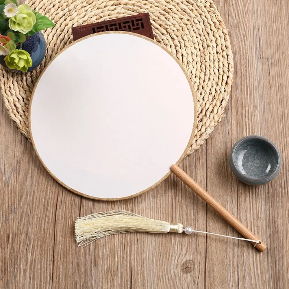 Vintage Blank Round Hand Fan Embroidery Chinese Style Wooden