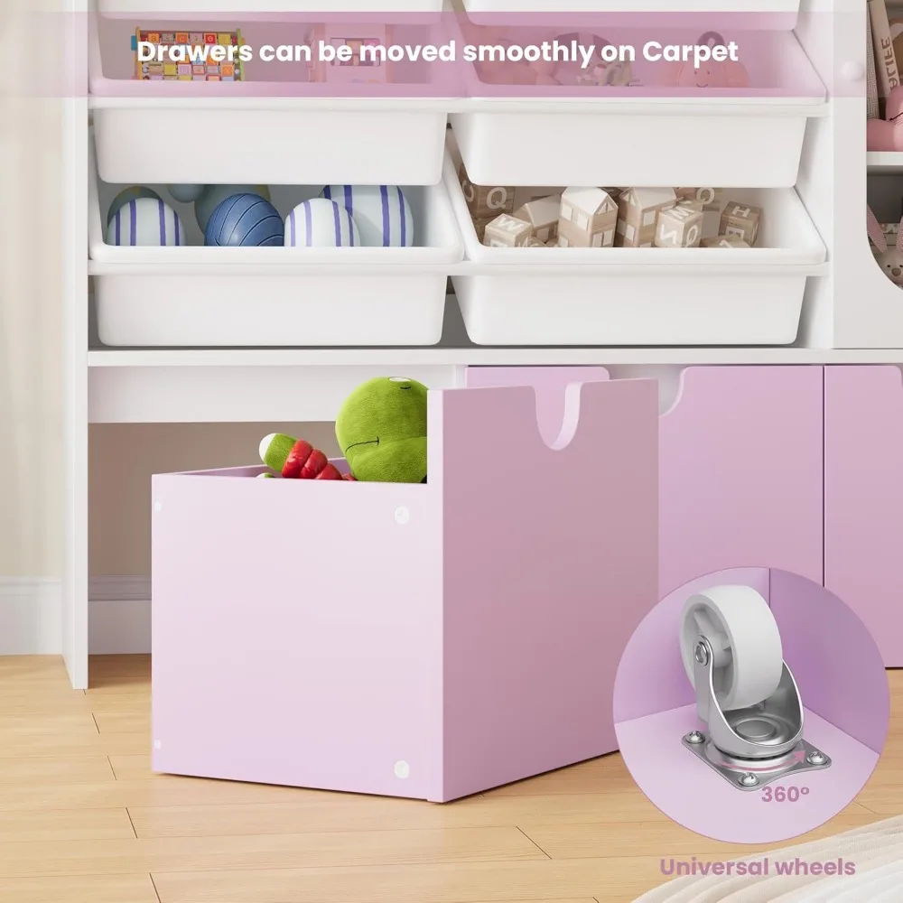 Органайзер для хранения игрушек с дверцей, книжная полка для игровой комнаты, 3 ящика и 6 мобильных ящиками для организации детской комнаты