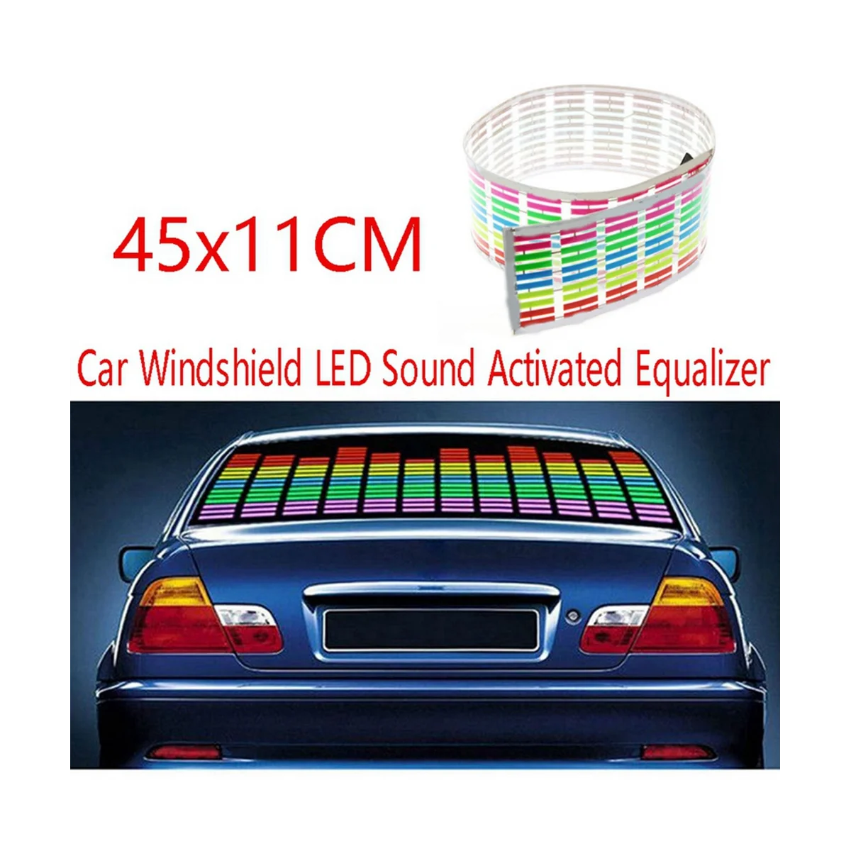 Car Windshield LED Sound Activated Equalizer Car Neon EL Light Music Rhythm Flash Lamp Sticker with Control Box 45X11CM