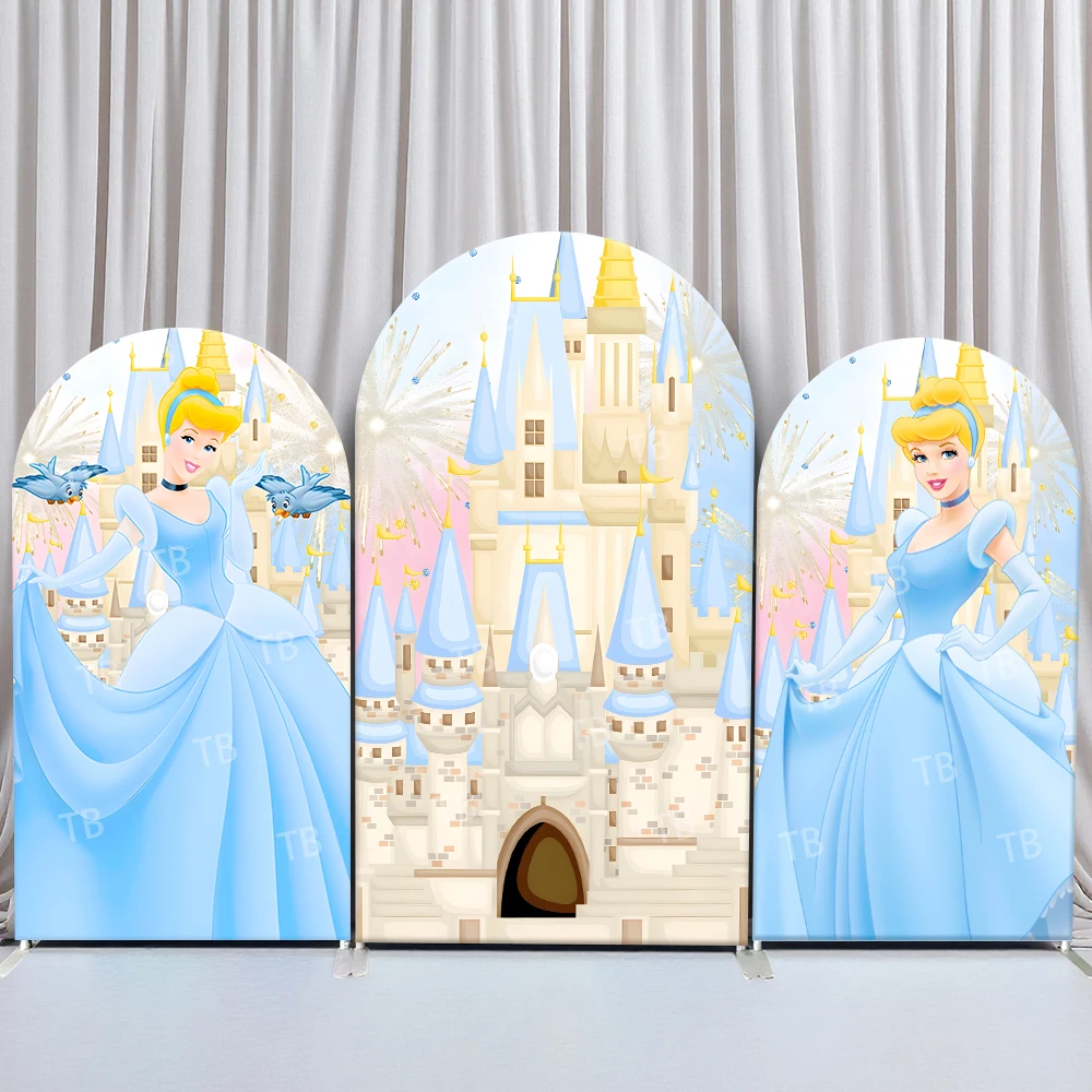 

TB Disney Cinderella Arch Backdrop Cover Castle for Girls Birthday Baby Shower Photo Background Party Decor Props Elastic Fabric