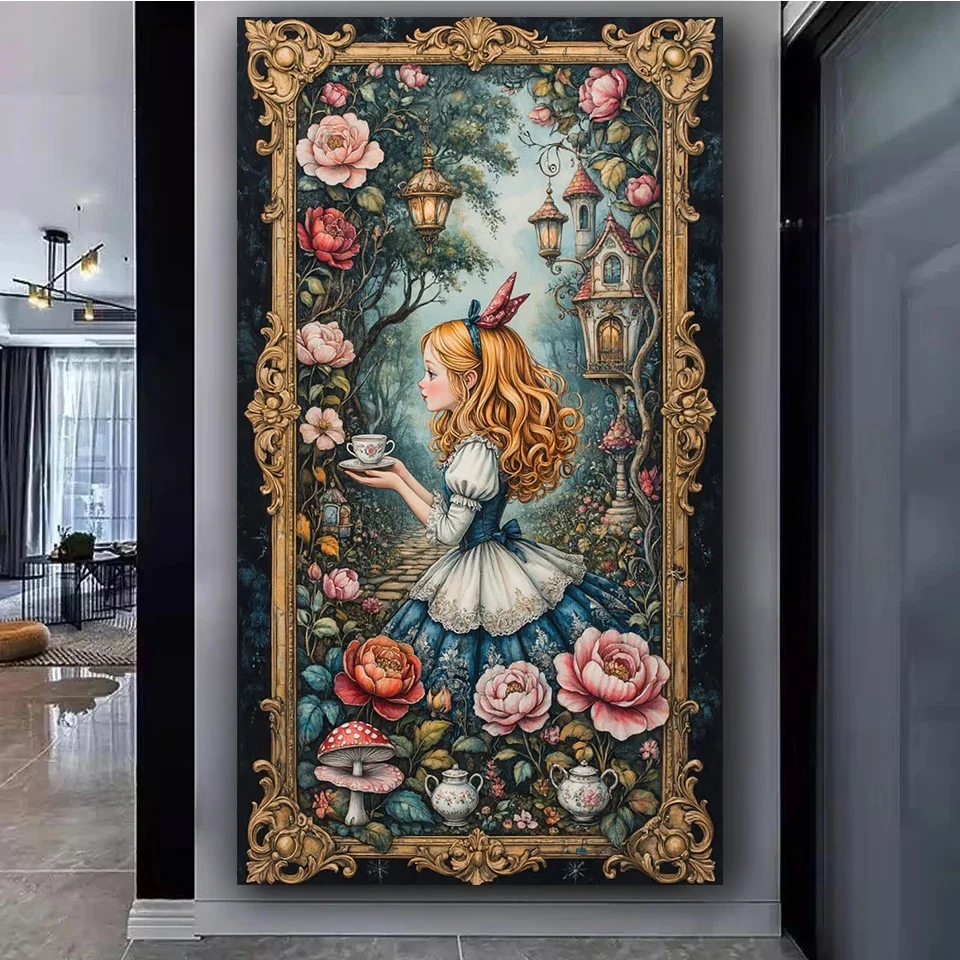Large Size DIY Diamond Art Painting Forest Girl Mushroom Flowers Full Square Round Diamonds Mosaic Home Decor Cartoon Picture