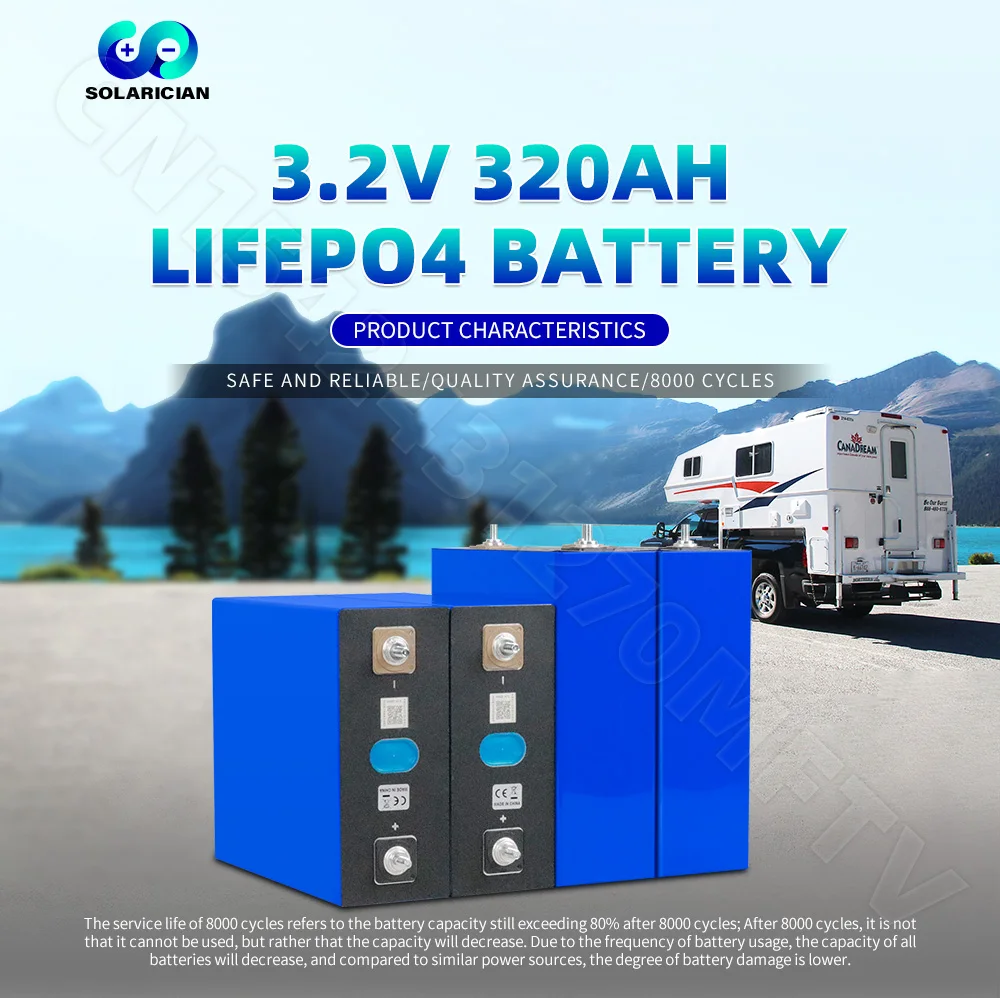8000 Cycles Grade A 320Ah LiFePO4 Battery 3.2V Lithium Iron Phosphate Rechargeable Cell DIY 12V 24V 48V RV EV Golf Cart Solar
