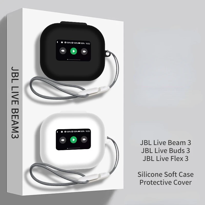 For JBL Live Beam3 Case Cute Lanyard Pendant JBL Live Buds3 Silicone Soft Case JBL Live Flex Shockproof Shell Protective Cover