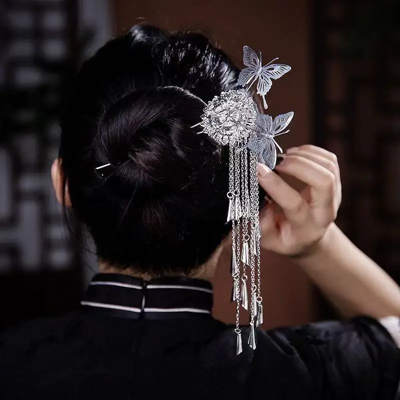 

Women Girls New Headwear Hair Clip Double Butterfly Tassel Alloy Hair Sticks Hair Accessories Female Ladies Festivals Hairpins