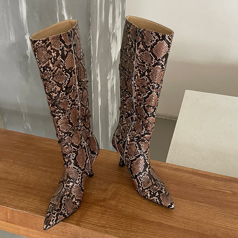 Autumn Women High Boots Western Female Shoes For Women New Ladies Knee-High Knight Modern Pointed Toe 2024 Snake Long Boots