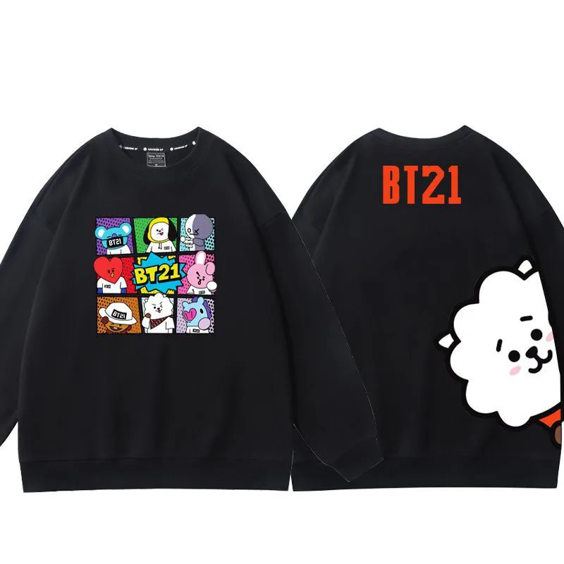 Kawaii Anime Cartoon Bt21 Tata Chimmy Cooky Round Neck Sweatshirt Autumn Winter New Fashion Versatile Tops Couple Shirts Gifts