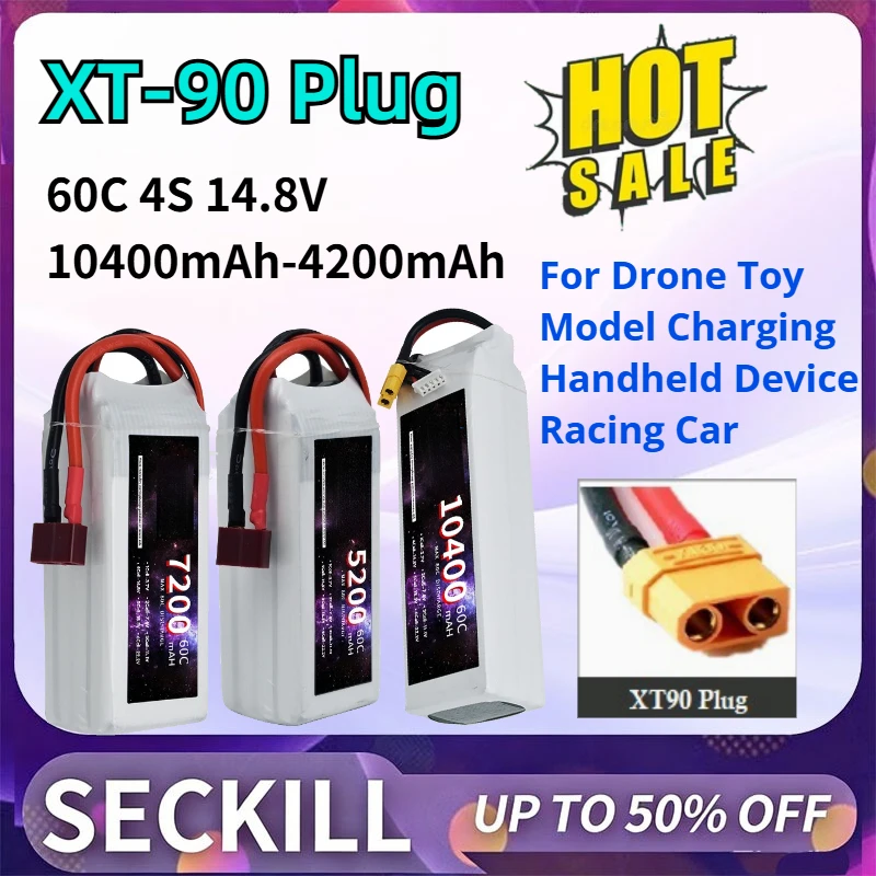 XT-90 Plug 60C 4S 14.8V 10400mAh-4200mAh Lithium Polymer Battery for Drone Toy Model Charging Handheld Device Racing Car