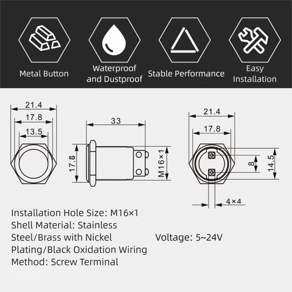 جديد 16 مللي متر طنان معدني 12 فولت 24 فولت الفولاذ المقاوم للصدأ إنذار أسلم عالية ديسيبل DB الصوت والضوء إنذار