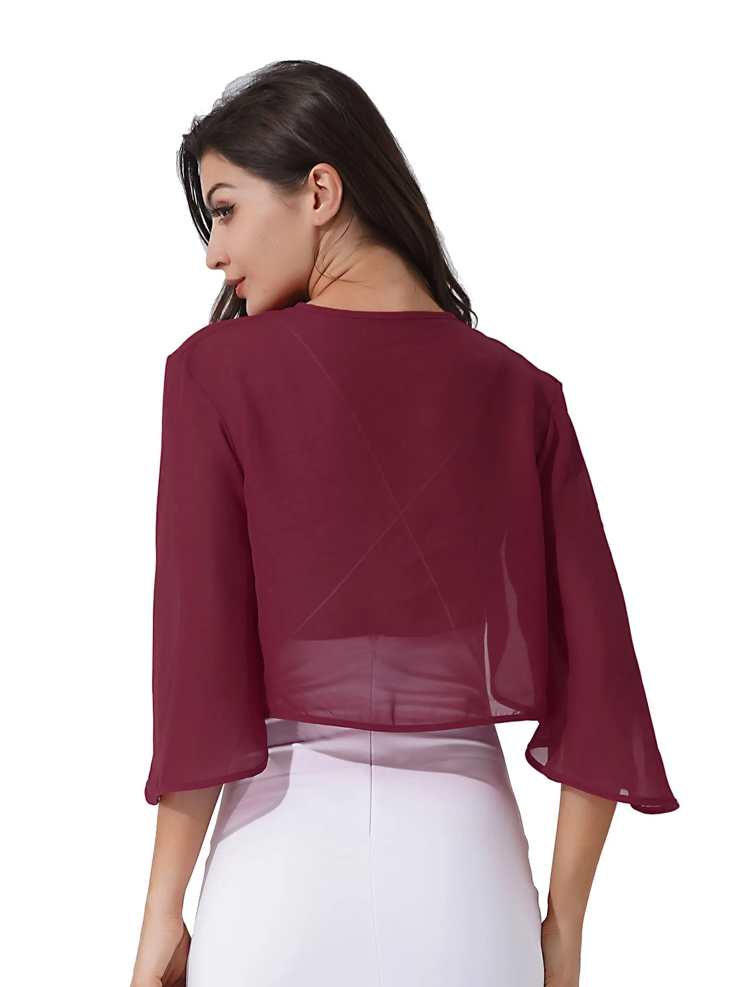 Cardigan in Chiffon con maniche a 3/4 da donna Bolero elegante estate da donna Wedding Wraps Shrug Bridal Bolero scialle lungo copricostume da sera