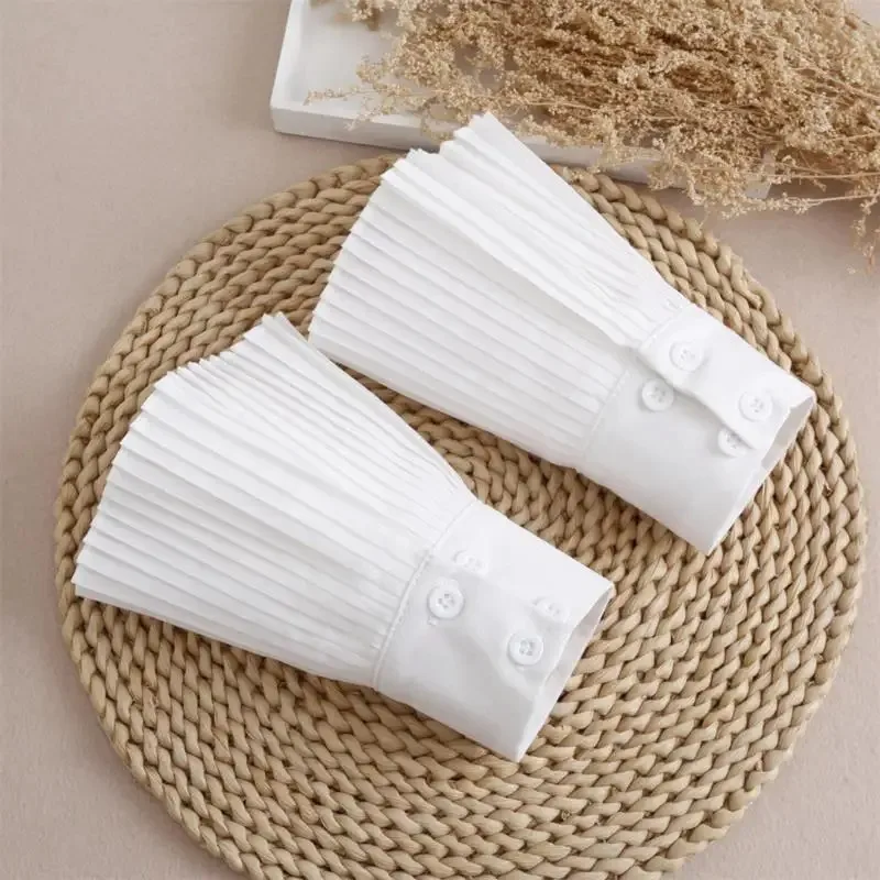 New White Women Detachable Sleeve Fake Cuffs Female Lace Pleated Flare Sleeve False Cuffs Ruffles Wristband Decorative Accessory