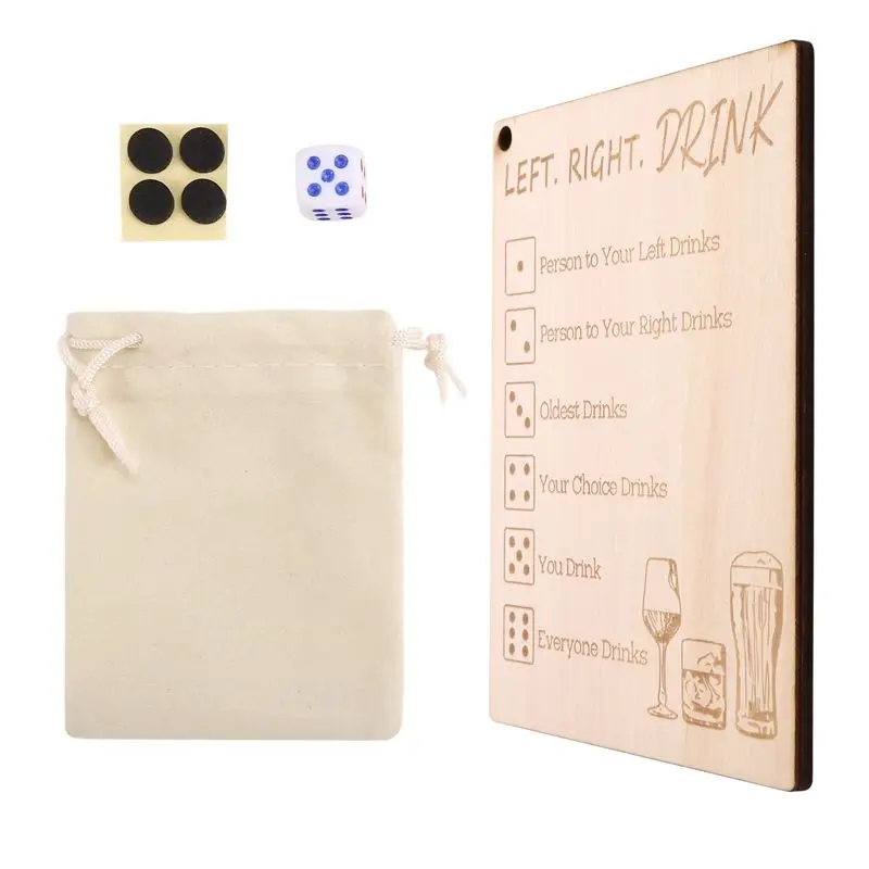 

【Supernew】Party Game Wooden Left Right Drink Drinking Game Square Funny Adult Drinking Game With Dice Dice Tray