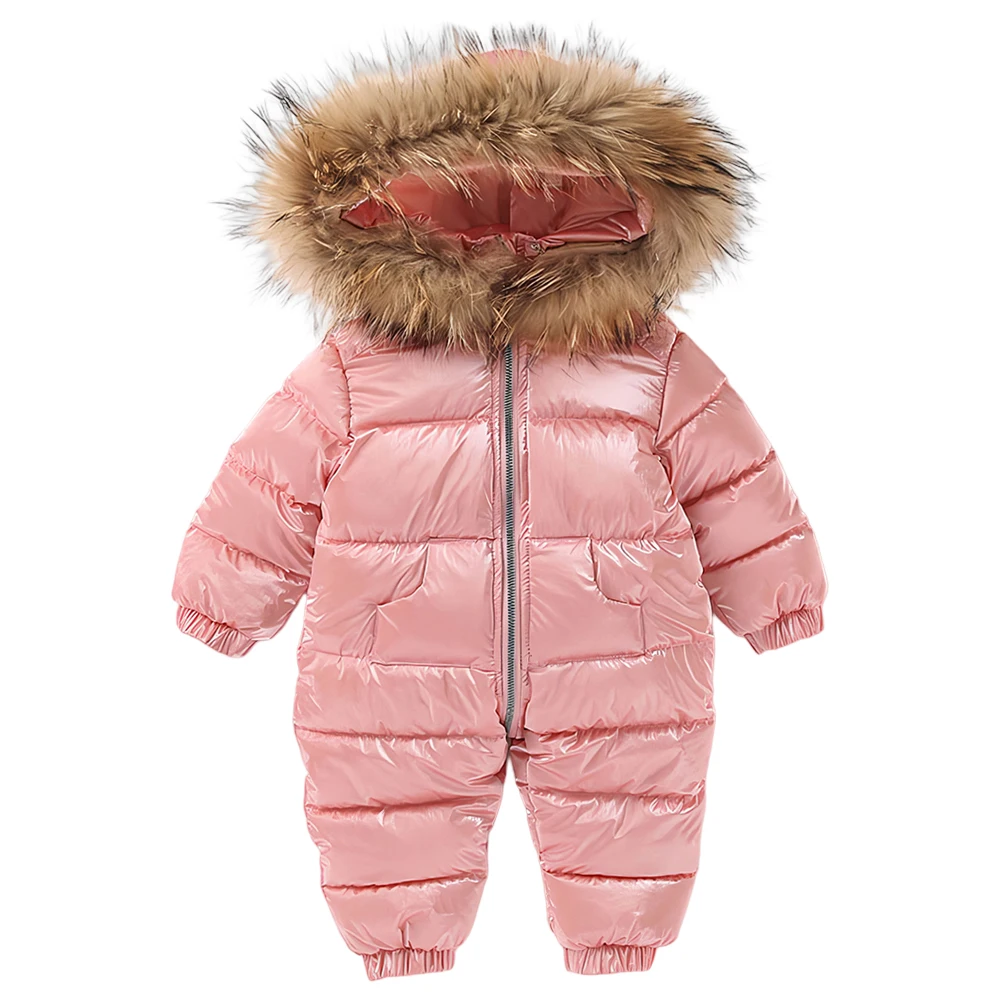 Baby Waterproof Snowsuits -30 Degrees Toddler Children\'s Winter Overalls Infant Girls Down Jacket Boys Fur Hooded Jumpsuit 1-3T