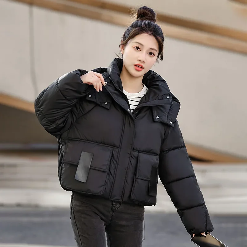 2025 nouveaux vêtements en coton grande poche veste hiver à capuche chaud Parkas décontracté ample épissé boutons manteaux trajet femmes vêtements