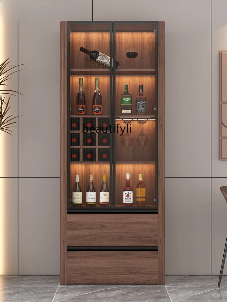 Wine Cabinet Home Living Room Wall Lockers with Glass Door Modern Simple Small Display Cabinet