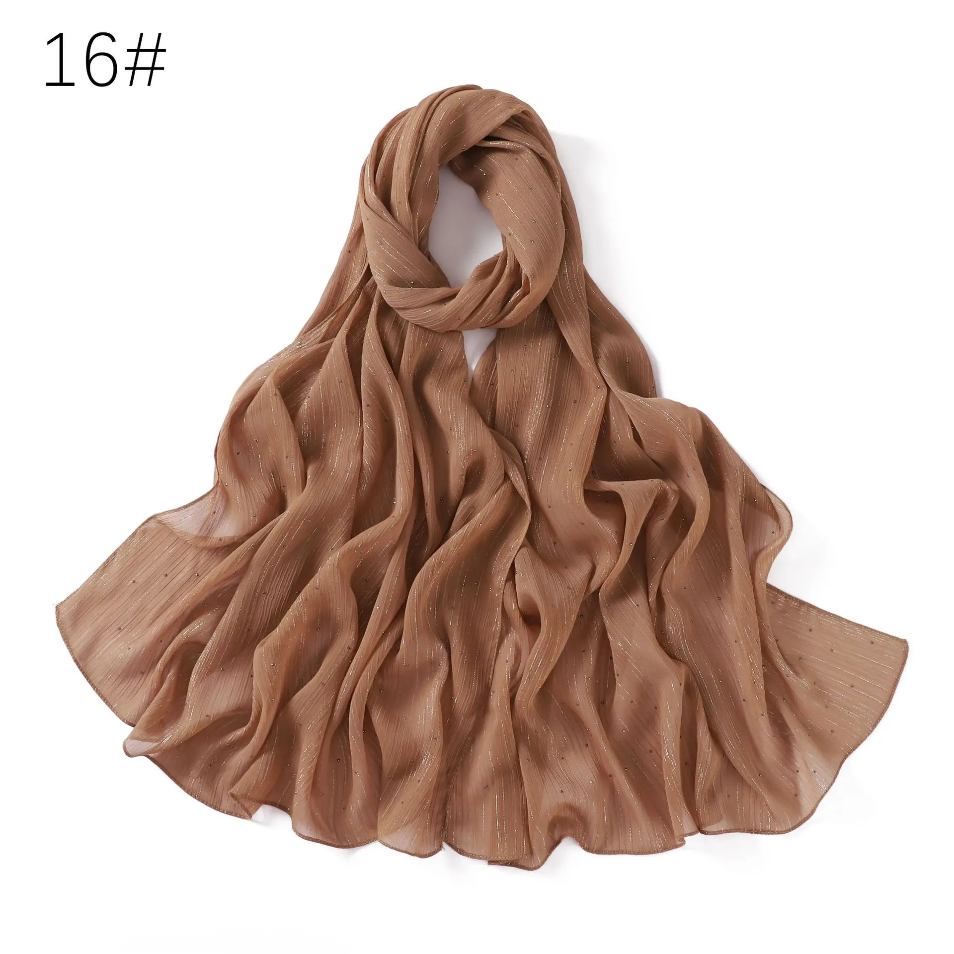 Premium Silver Chiffon Hijab Scarf for Women Turban Glitter Crnkle Muslim Hijabs Rhinestone Wrinkle Shimmy Woman Shawl Veils