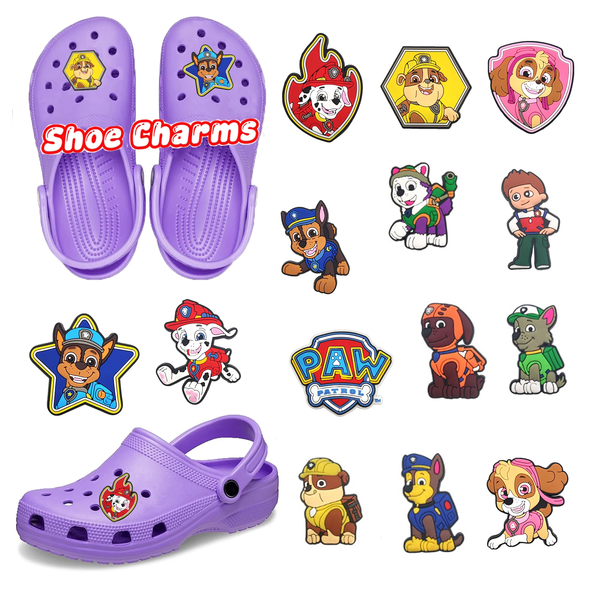 6-50pcs Lovely Brave Dog Cartoon PVC Shoe Charms DIY Sandals Shoe Buckles Series Shoe Decorations Accessories Friends Gift