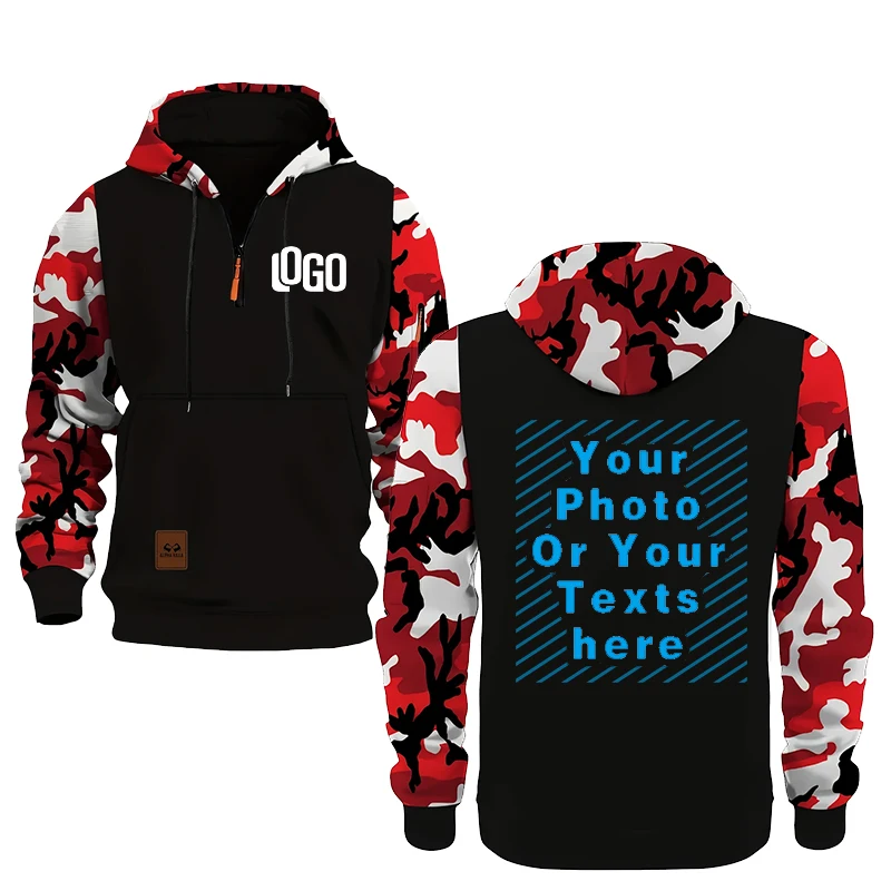 DIY customization of your brand logo, men's and women's casual hooded tops, camouflage pullovers, street style personalized spor