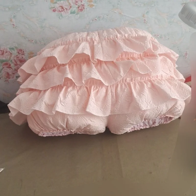 Couple Sweet Ruffles Super Thick Lolita Underwear Pink Lace Flower Soft Comfortable Fill Cotton Cake Skirt Briefs Private Party