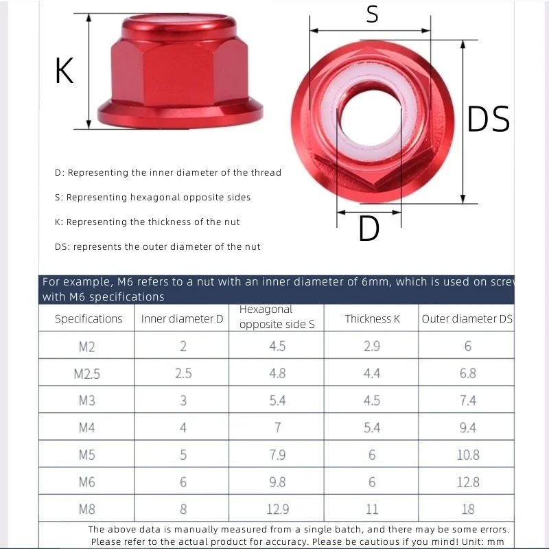 M2 M2.5 M3  M4  M5 M6   M8  Multi Colored Aluminum Alloy Flange Hexagonal Locking Anti Loosening Nut Nylon Ring Self-locking Nut