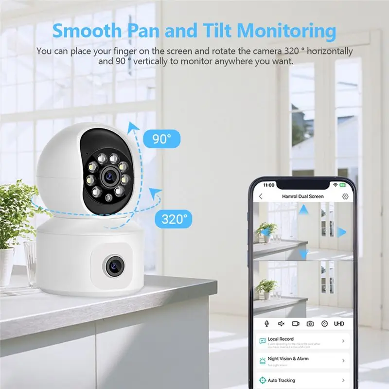 

Clinch 4-мегапиксельная Wi-Fi камера с двумя экранами, обнаружение движения, двусторонняя аудиосвязь, внутренняя 4-мегапиксельная мини-камера PTZ, IP-камера безопасности, радионяня, вилка стандарта США