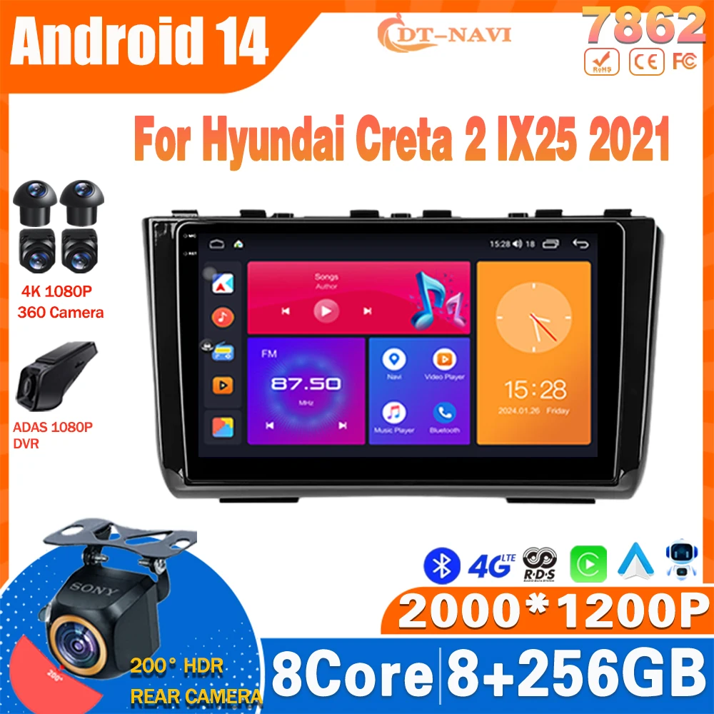 

Android14 Car Radio For Hyundai Creta 2 IX25 2021 Multimedia Video Player Navigation GPS NO 2Din Head Unit Carplay Stereo WIFI