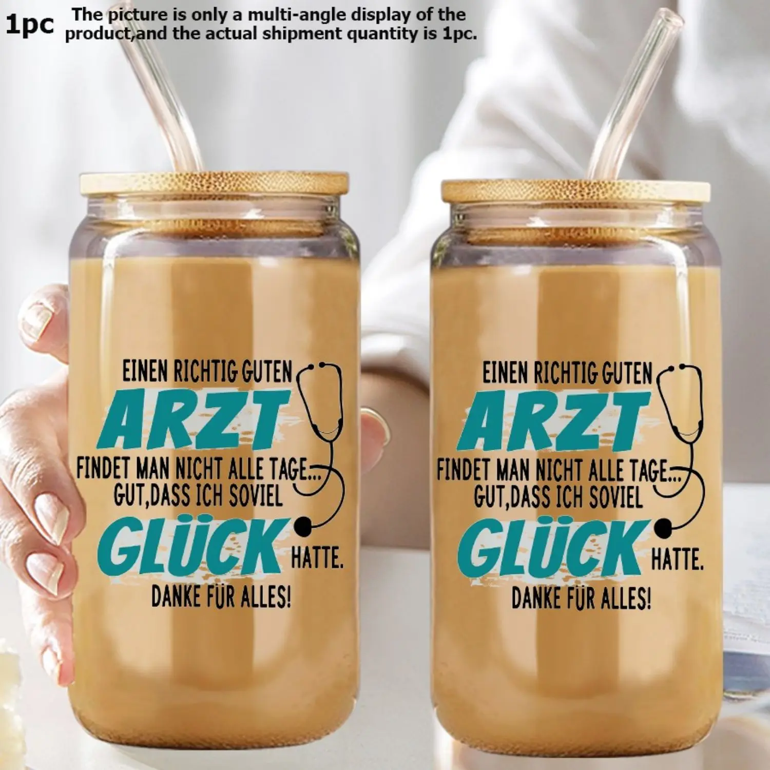 1pc 16oz Print Stethoscope And Text Transparent Glass with Lid Straw Festive Party Drink Item Nurses Day Gift for Her Reusable