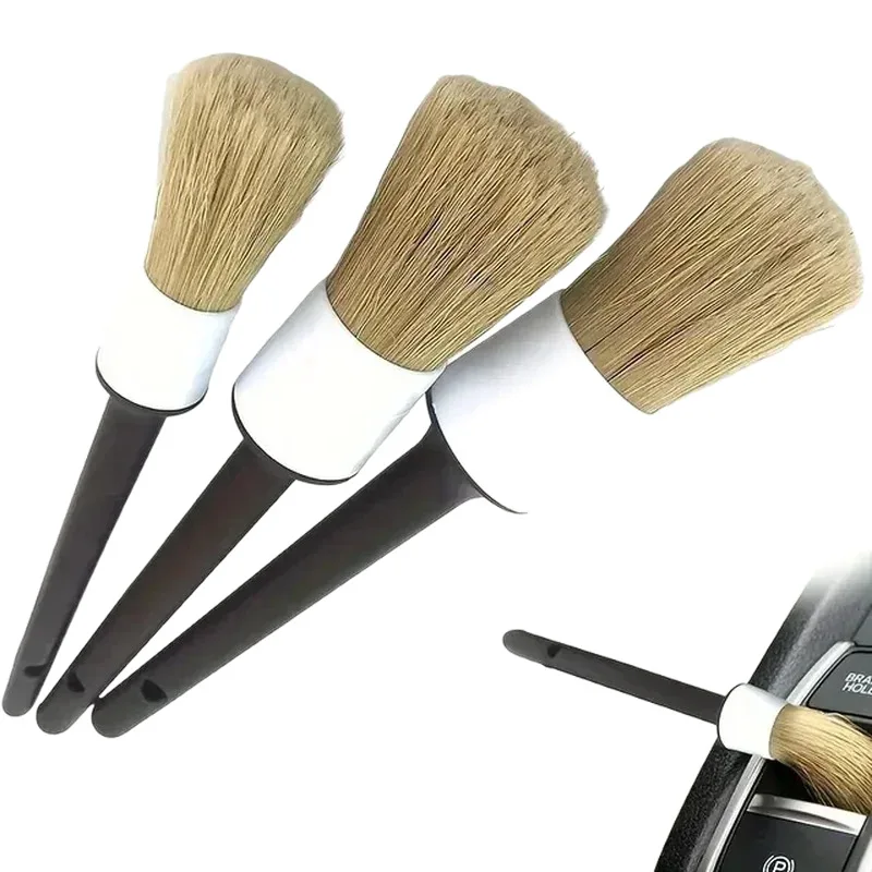 3-Piece Set of White Mixed Bristle Car Detailing Brushes Suitable for Cleaning Car Interior and Exterior Edges, Crevices, and Air Vents