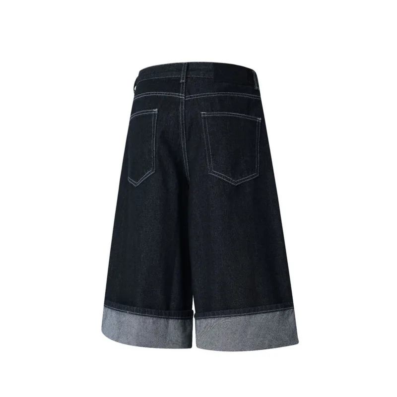 ANJY American High Street Buckle Rolled Hem Denim Shorts Summer New Women Tide Trendy Loose Wide-leg Cropped Denim Pants A23838