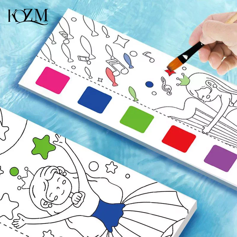 12 hojas/juego de libro de pintura de acuarela portátil, libro para colorear con pincel, libro para niños, imagen de Graffiti, dibujo, papelería