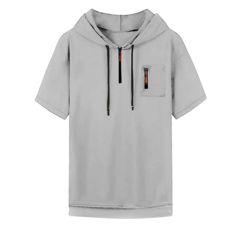 

2025: мужские летние толстовки с капюшоном, футболки с коротким рукавом, однотонные свободные пуловеры с капюшоном и шнурком, базовые футболки для повседневной носки, мужские