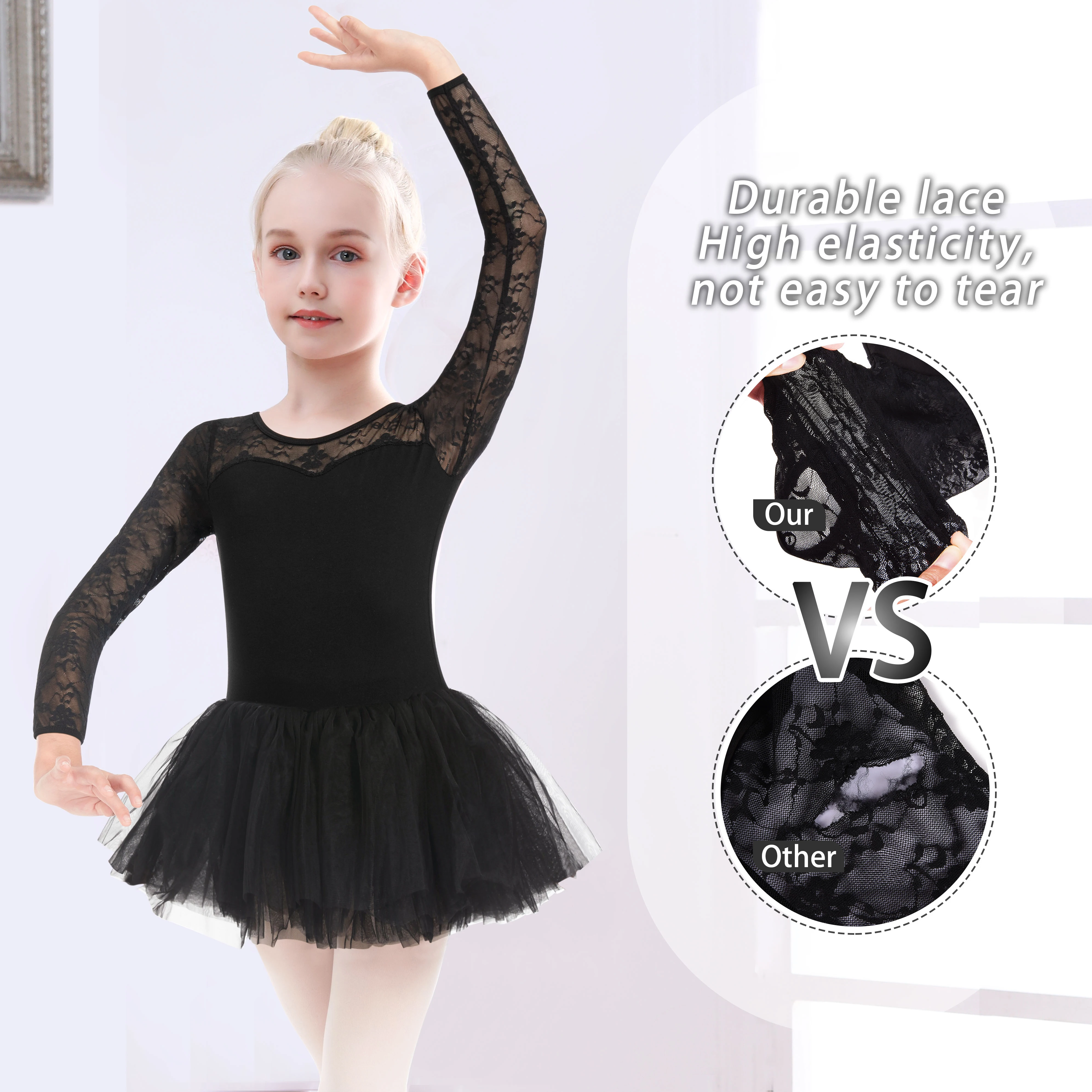 Girls Ballet Lace Cap Sleeve Leotard  with Tutu Skirt for Dance Gymnastics (Toddler/Little Girl/Big Girl)