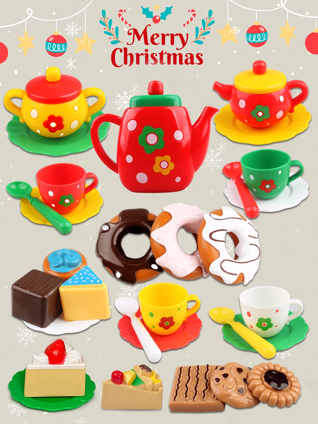 

Afternoon Tea Set for Girls Cake Dessert Playhouse Kitchen Toys Kids Holiday Christmas New Year Gifts