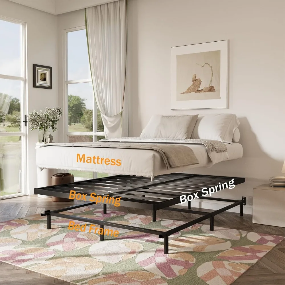 King Box Spring 2 pouces de haut et lattes de lit de remplacement, support de matelas robuste, panneau de lit en métal, cadre de lit à profil bas, robuste