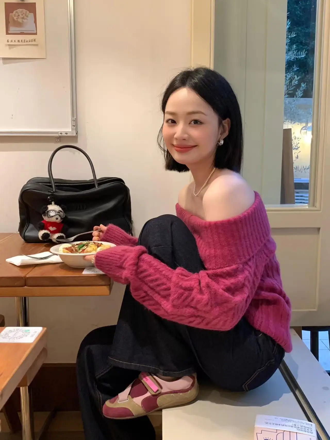 Ele Lange Gebreide Trui met Blote Schouders, Omgeslagen Kraag, Zacht, Gezellig, Camera, Herfst-Winter Design, Modieus Dames...