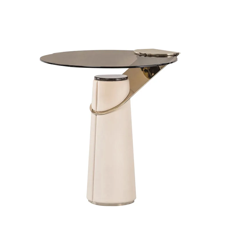 

Tempered glass corner leather art edge living room Internet celebrity metal personality designer coffee table