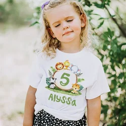 Maglietta di compleanno personalizzata maglietta da 1-12 anni maglietta selvaggia per ragazze ragazzi maglietta per feste a tema selvaggio animale con vestiti per bambini top